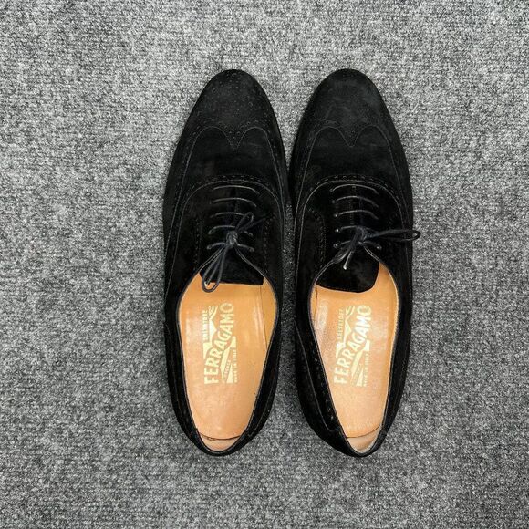Salvatore Ferragamo Black Suede Oxfords‎ Men\'s 9D Wing Tip Leather Dress Shoes main image 8